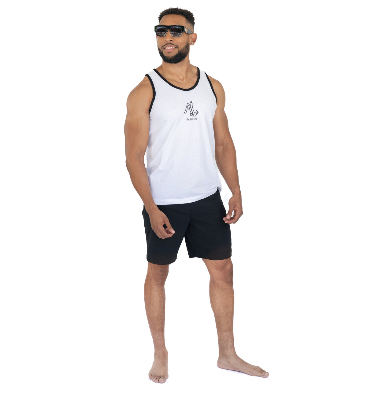 TOP- White Ai Logo Tank Top with Black Trim