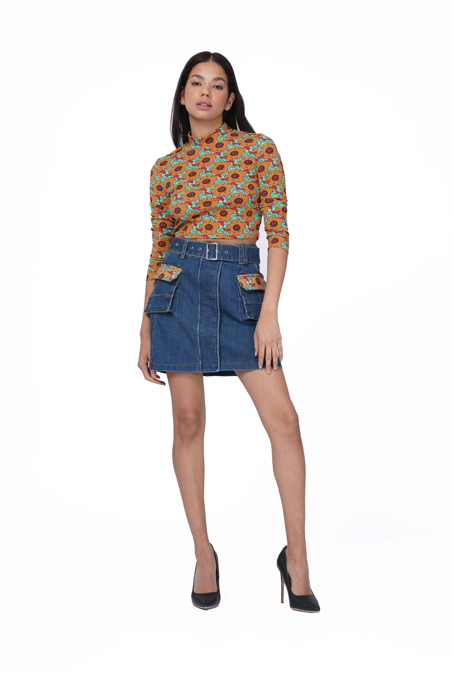 DENIM BELT CARGO MINI SKIRT