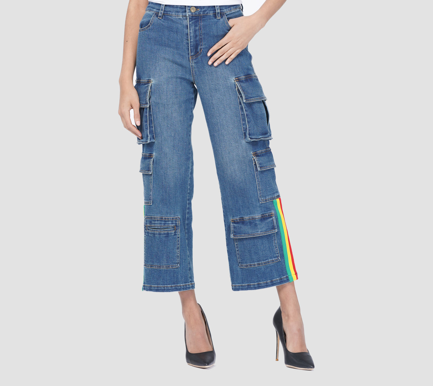 Denim Cargo Jeans with side stripes