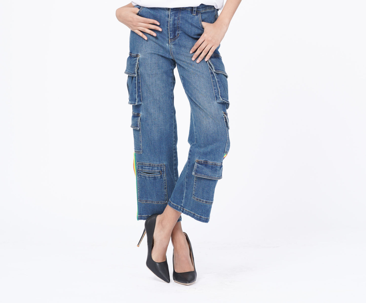 Denim Cargo Jeans with side stripes