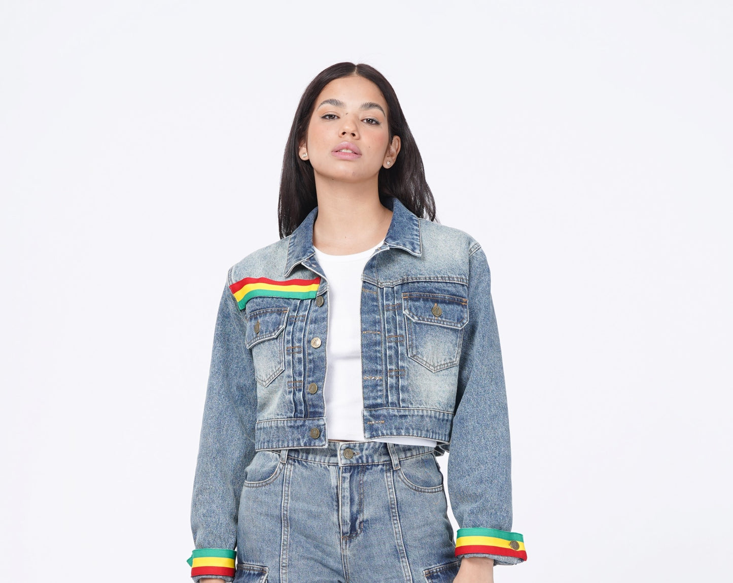 DENIM CROP JACKET WITH STRIPES