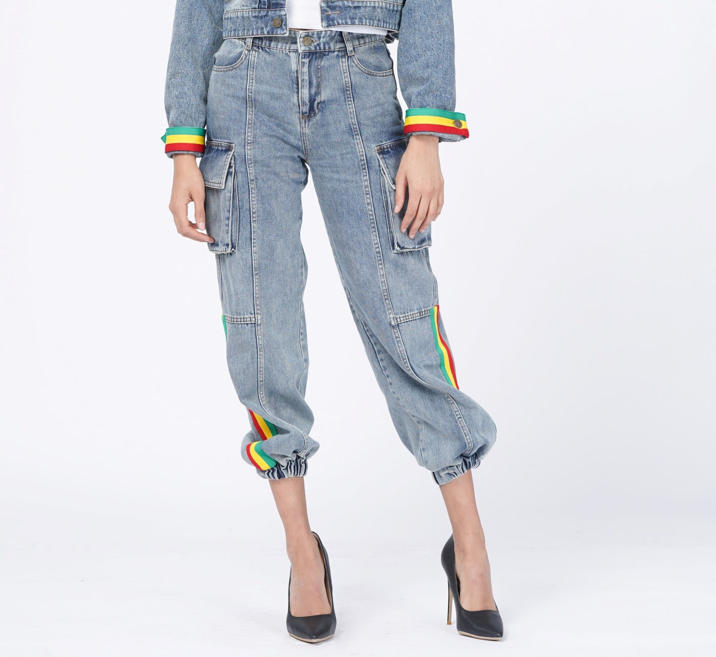 DENIN JOGGERS WITH SIDE STRIPES