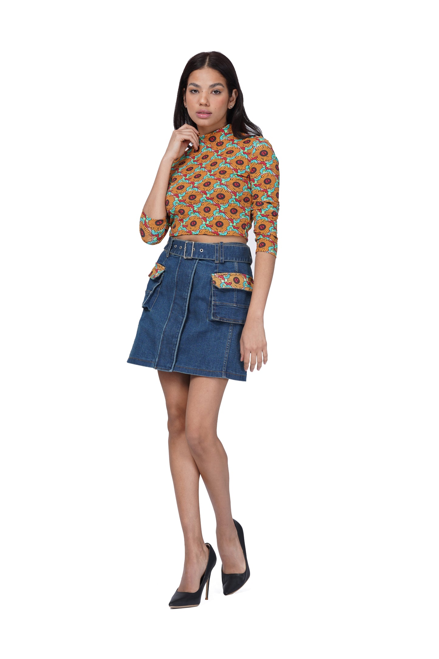 DENIM BELT CARGO MINI SKIRT