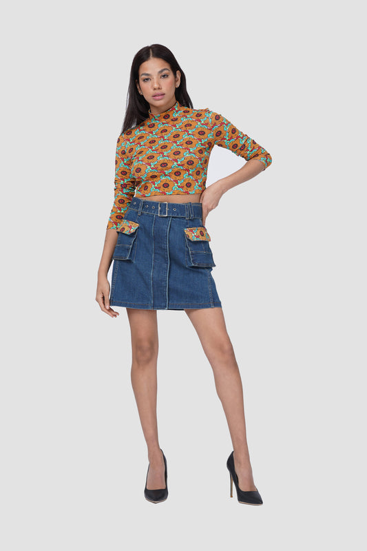 DENIM BELT CARGO MINI SKIRT