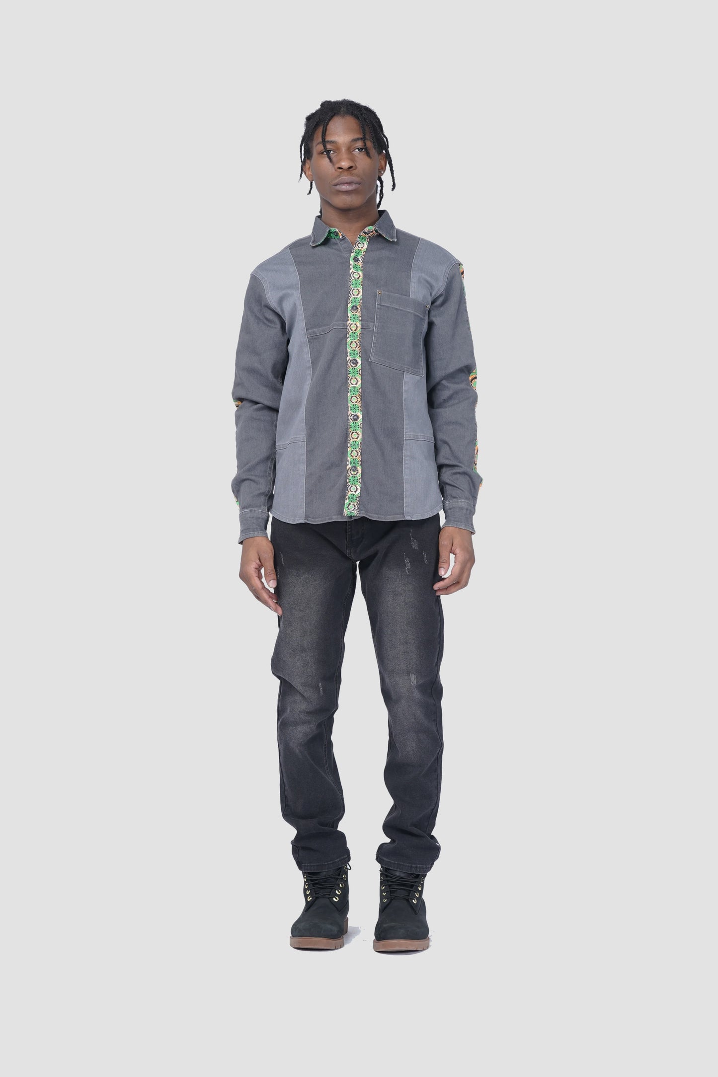 DENIM PANEL SHIRT WITH PRINT