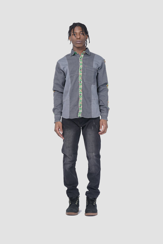 DENIM PANEL SHIRT WITH PRINT