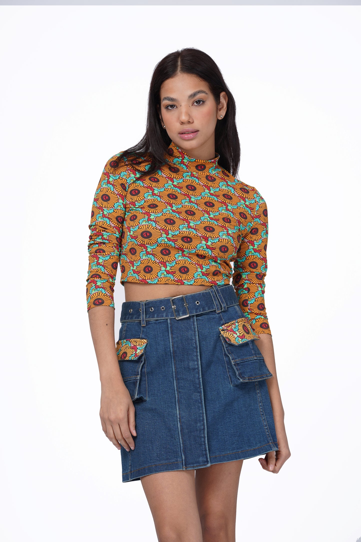 DENIM BELT CARGO MINI SKIRT