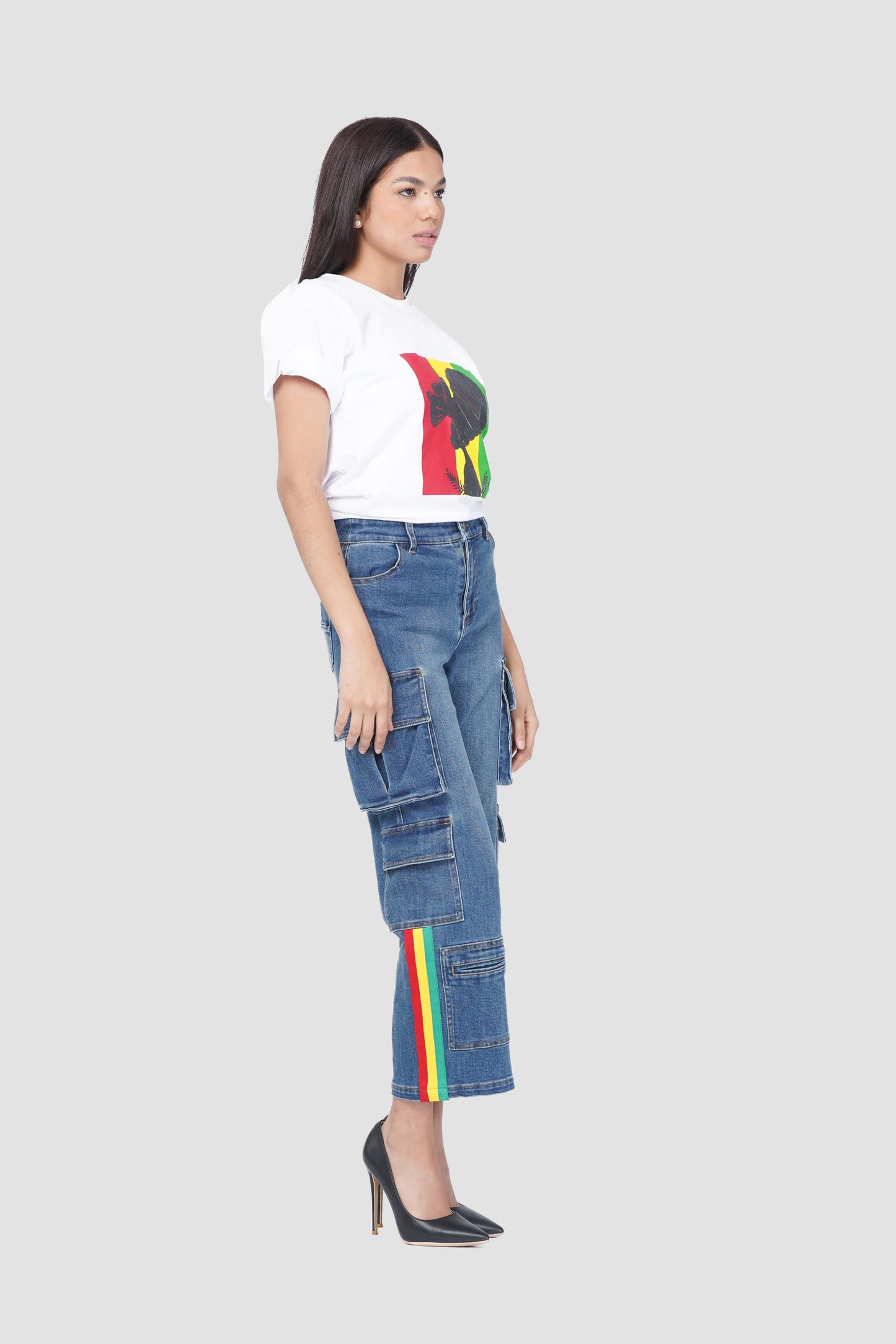 Denim Cargo Jeans with side stripes