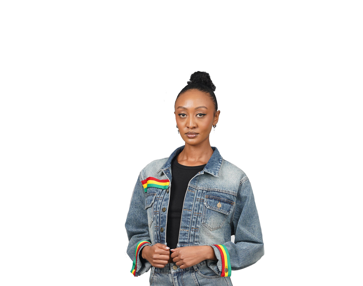 DENIM CROP JACKET WITH STRIPES