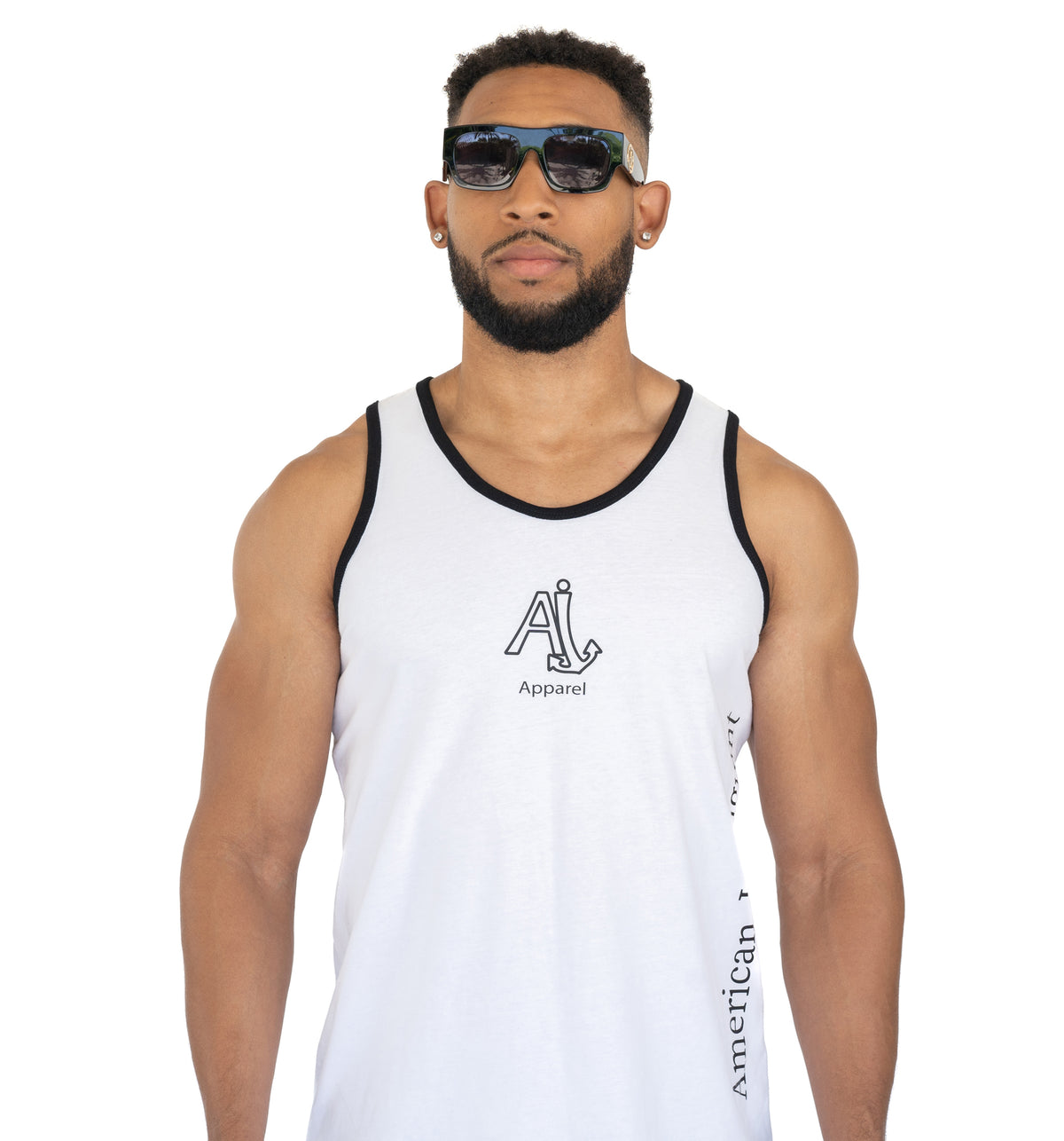TOP- White Ai Logo Tank Top with Black Trim