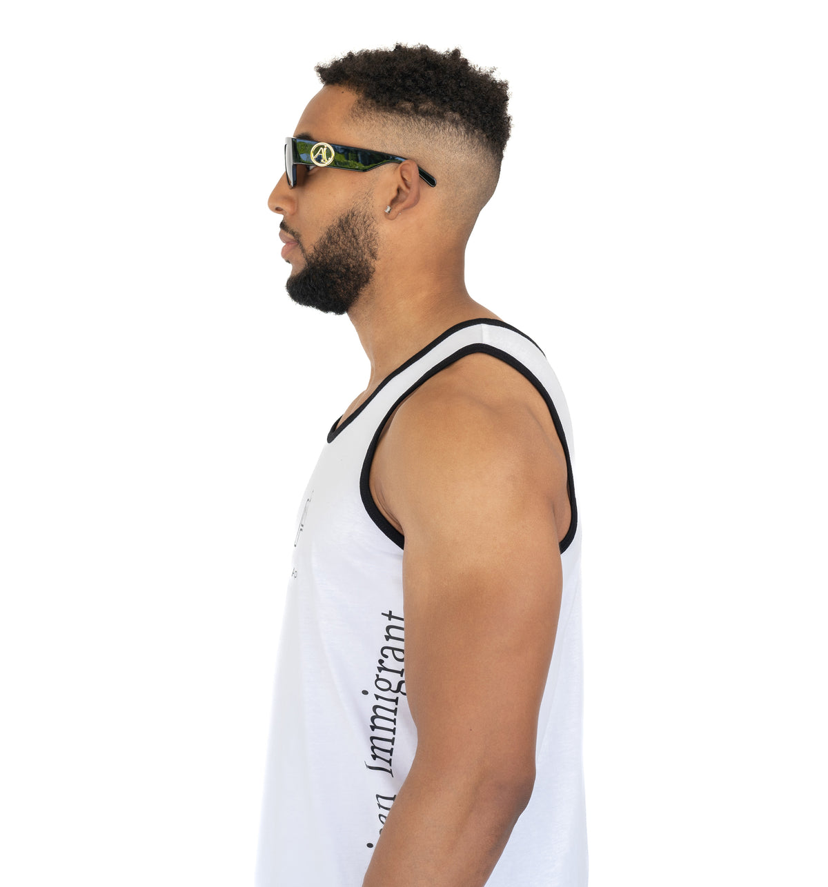 TOP- White Ai Logo Tank Top with Black Trim