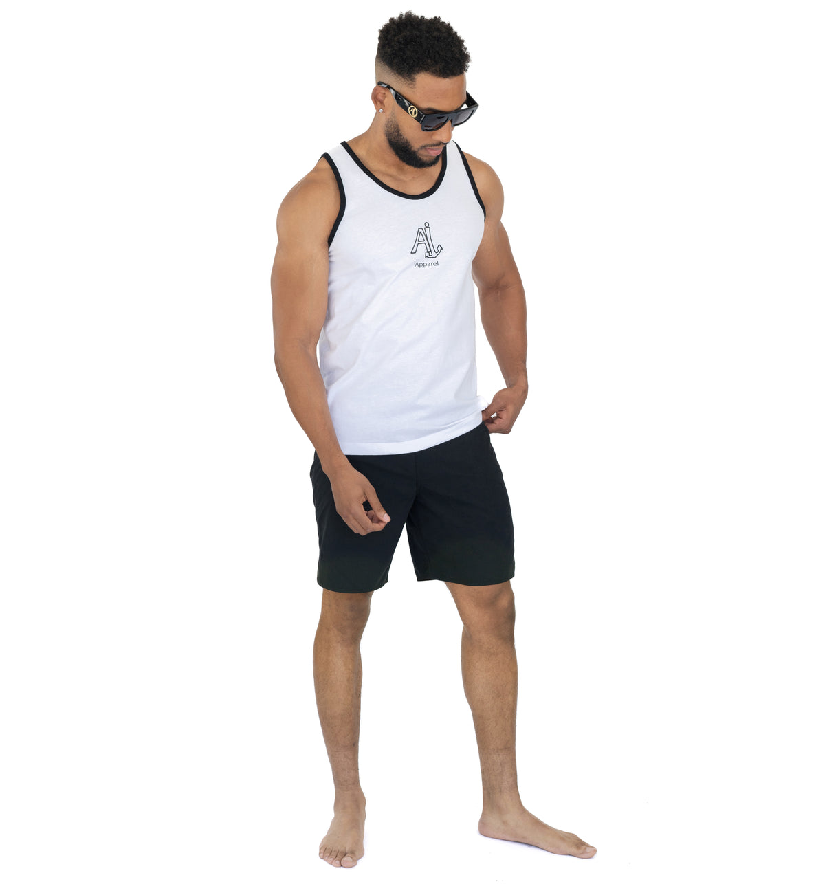 TOP- White Ai Logo Tank Top with Black Trim